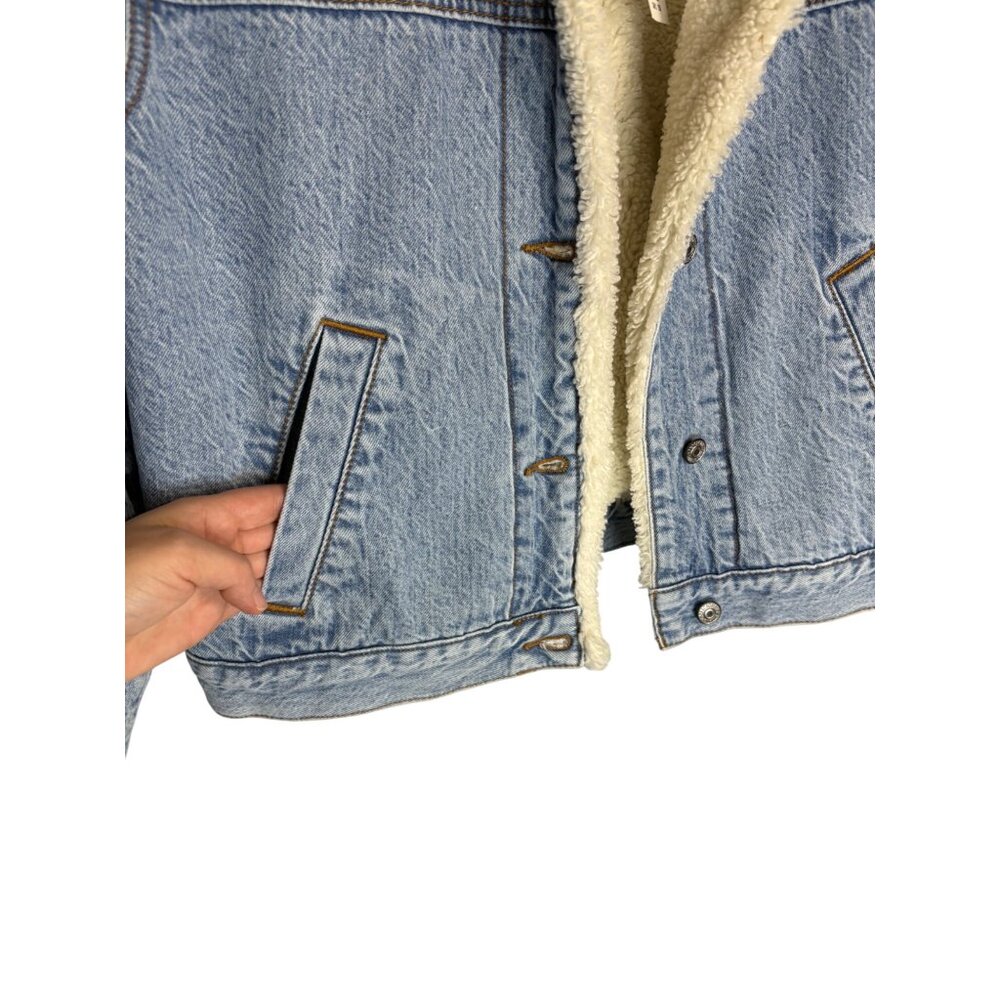 NWT Abercrombie & Fitch Sherpa Lined Button Down Blue Jean Jacket-sz Large - Picture 6 of 8
